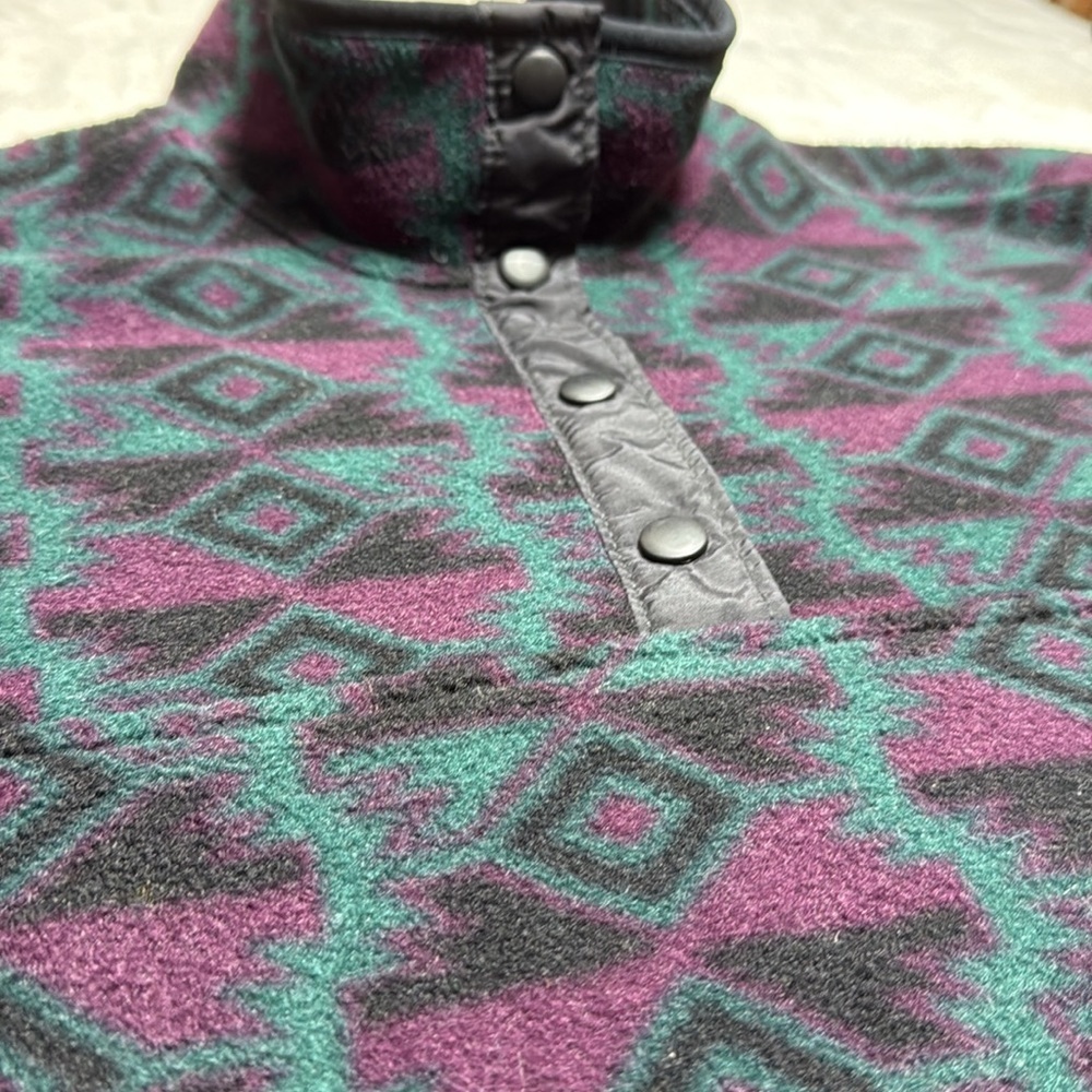 Woolrich Womens Vintage Fleece Pullover XL Aztec Print Snap Mock Neck 90s‎ - Picture 9 of 12